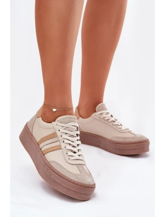 Dámské Kožené Tenisky Na Platformě Zazoo N1234 Béžové Dámské Kožené Tenisky Na Platformě Zazoo N1234 Béžové