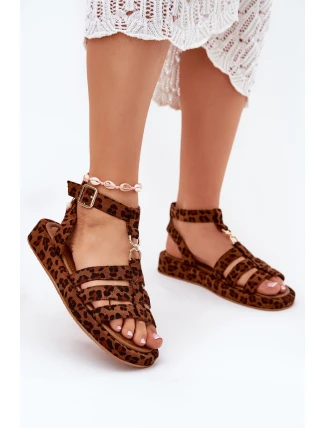 Dámské sandály na platformě se zlatým detailem leopard Kartia