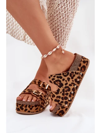 Dámské sandály s přezkami na masivní platformě leopard Odisene
