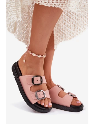 Dámské Pantofle S Přezkami Na Platformě Růžové Elamas