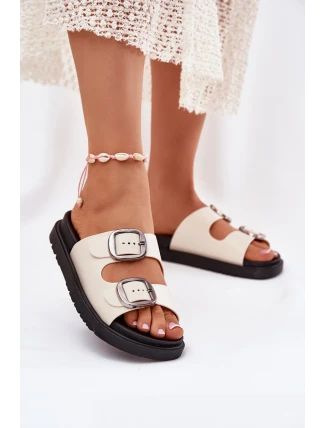 Dámské Pantofle S Přezkami Na Platformě Béžové Elamas