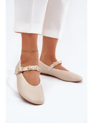 Dámské Baletky S Páskem A Zlatými Přezkami Béžové Firicene