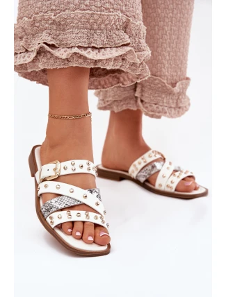 Ozdobené dámské sandály na plochém podpatku s pásky a sponou bílé Manitte Ozdobené dámské sandály na plochém podpatku s pásky a sponou bílé Manitte