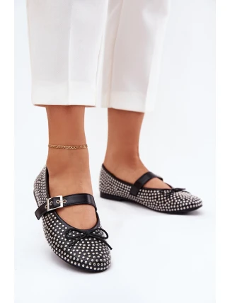 Zdobené baleríny s mašlí a páskem černé Zdivisa