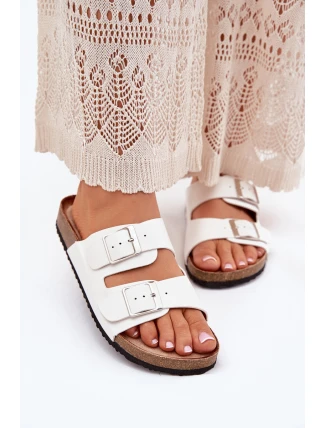 Dámské Pantofle Na Korkové Platformě S Přezkou Bílé Evisolla