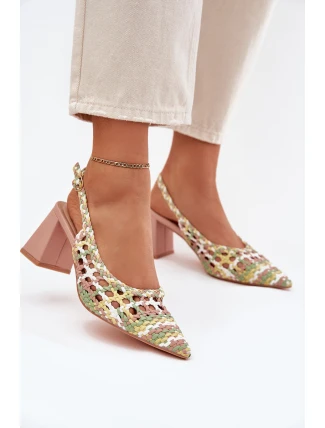 Sandály S Pletením Na Podpatku Růžové Ebina