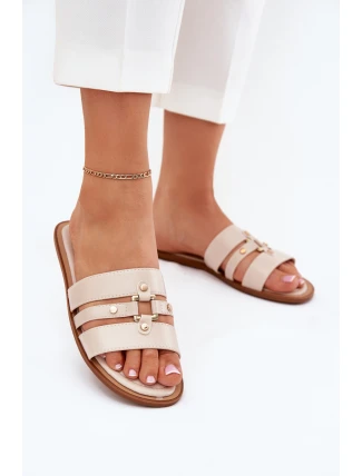 Ploché Dámské Pantofle Se Zlatým Detalem Béžové Noroti