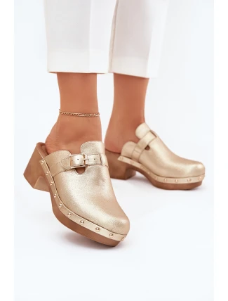 Dámské sandály na podpatku se sponou zlaté Veldexina Dámské sandály na podpatku se sponou zlaté Veldexina