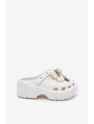 Dětské Dívčí Pantofle Z Pěny S Mašlí A Ozdobami Bílé Selvana