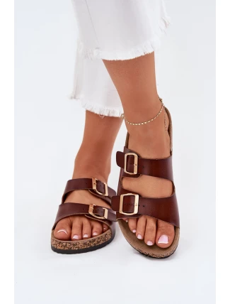Dámské Pantofle S Přezkami Z Eko Kůže Hnědé Iskira