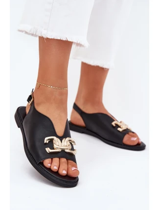 Dámské Sandály Na Plochém Podpatku Se Zlatou Ozdobou Černé Amelira