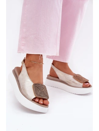 Zazoo 1786 Kožené Dámské Sandály Na Platformě S Dekorací Zlaté Ošoupané