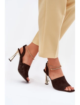 Semišové sandály na jehlovém podpatku se zdobeným náramkem CheBello 4440 čokoládové