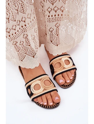 Háčkované Dámské Pantofle Na Plochém Podpatku Černé Nirina