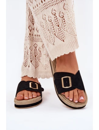 Dámské Sandały Na Platformě Se Zlatou Přezkou Černé Selira