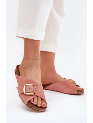 Kožené sandály se zlatou sponou Maciejka 07000-15 Růžové