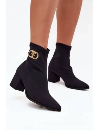 Dámské Botky Na Podpatku Se Zlatým Detalem Zazoo 3128 Černé