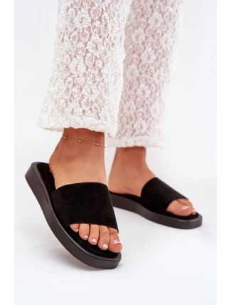 Dámské Pantofle Na Platformě Z Eko Semiše Černé Jorina