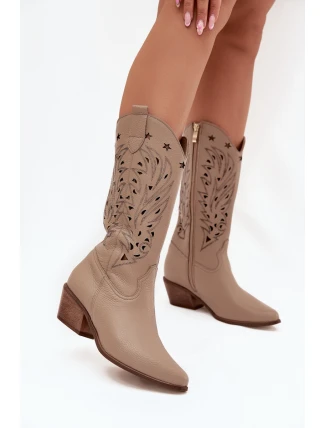 Kožené Kozačky S Vzorkovaným Svrškem Tmavě Béžové Zazoo 3714 Kožené Kozačky S Vzorkovaným Svrškem Tmavě Béžové Zazoo 3714