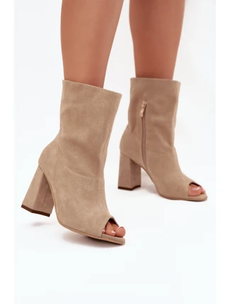 Semišové Boty Na Podpatku S Otevřenými Prsty Béžové Zazoo 3830