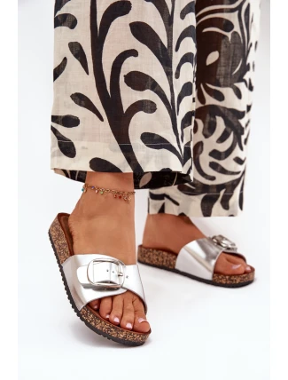 Dámské Pantofle Na Korek Platformě S Přezkou Stříbrné Vianara