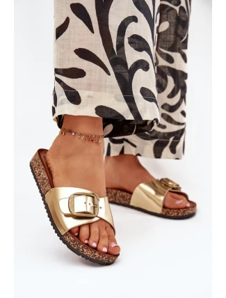 Dámské pantofle na korkové platformě se sponou zlaté Vianara