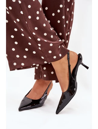 Lakované Lodičky Na Podpatku S Odkrytou Patou Černé Talira
