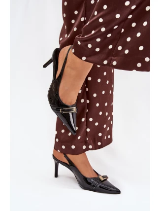 Lakované Lodičky Na Podpatku Se Zlatou Přezkou Černé Vivae Lakované Lodičky Na Podpatku Se Zlatou Přezkou Černé Vivae