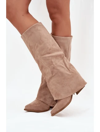 Dámské Kožené Boty Na Podpatku S třásněmi Béžové Zalia