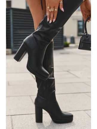 Dámské Kozačky Do Kolena Na Podpatku Eko Kůže Černé Thalina Dámské Kozačky Do Kolena Na Podpatku Eko Kůže Černé Thalina