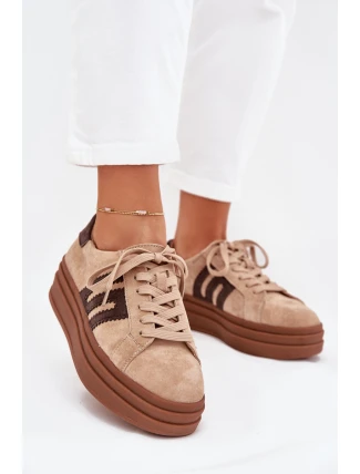 Dámské sneakersy na platformě z přírodní semiše béžové Eldira
