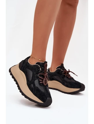 Kožené Sneakersy Na Platformě Dámské Big Star SS274628 HI-POLY SYSTEM Černé