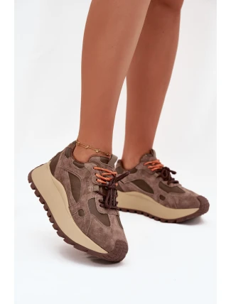 Kožené sneakersy na platformě dámské Big Star SS274627 HI-POLY SYSTEM béžové