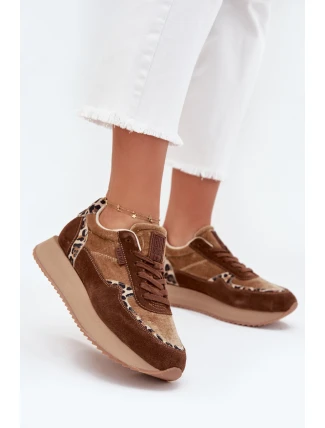 Dámské Semišové Tenisky Big Star OO274A313 HI-POLY SYSTEM Hnědé Leopardí