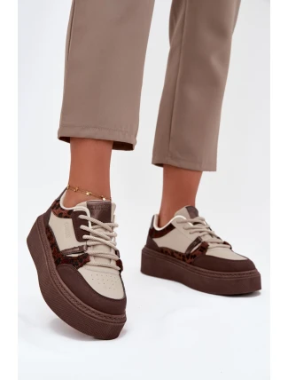 Dámské sneakersy na platformě Big Star SS274356 leopardí hnědo-bežové
