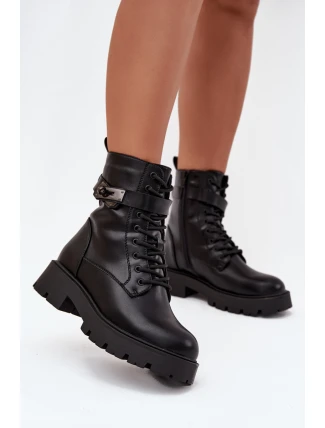 Dámské Boty Pracovní S Ozdobným Páskem Zateplené Eko Kůže Černé Selita