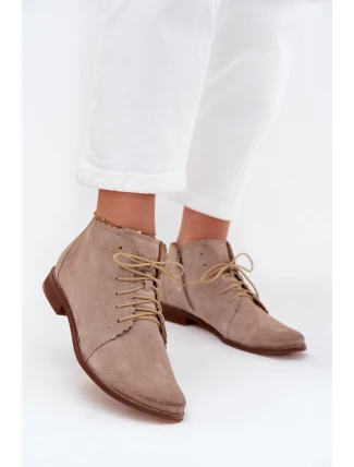 Semišové kotníkové boty na plochém podpatku Cappuccino Zazoo 4078 Semišové kotníkové boty na plochém podpatku Cappuccino Zazoo 4078
