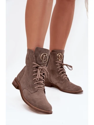 Zazoo 2955 semišové workery s zlatým detailem na jazyku tmavě béžové