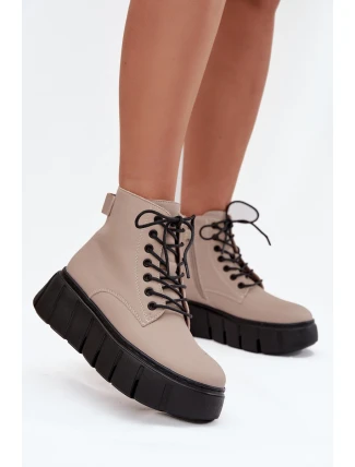 Kožené zateplené dámské kotníkové boty na platformě Vinceza 66803 béžové