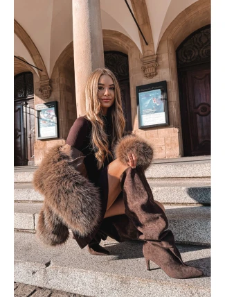 Dámské kozačky na jehlovém podpatku bez zapínání v čokoládové barvě Mavilla