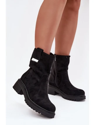 Zateplené dámské kotníkové boty na nízkém podpatku černé Mirellea