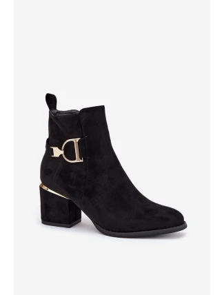 Zateplené dámské boty na podpatku se zlatými prvky černé Ambrine