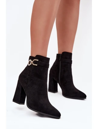 Eko Zamszové Kotníkové Boty Na Podpatku S Ozdobou Černé Lymall