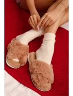 Kožešinové domácí pantofle pro ženy s proplétajícími se pásky Camel Quenelle