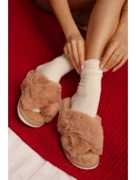 Kožešinové domácí pantofle pro ženy s proplétajícími se pásky Camel Quenelle