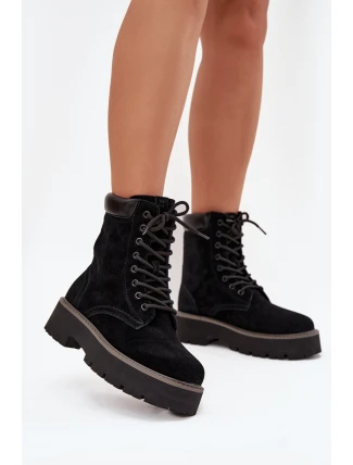 Semišové workery dámské s šněrováním Big Star SS274791 Černé