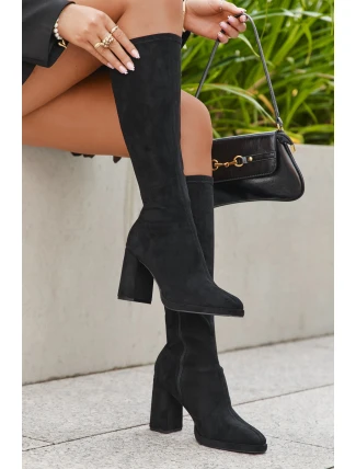 Dámské kozačky s prošitím na sloupkovém podpatku černé Brivana