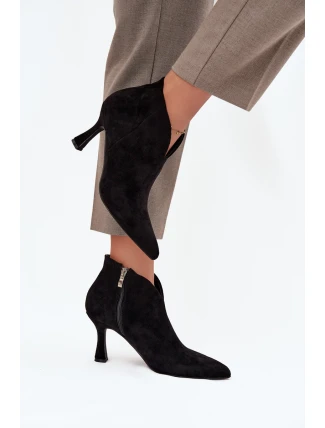 Nízké dámské kotníkové boty na jehlovém podpatku eco semiš černé Jolivra