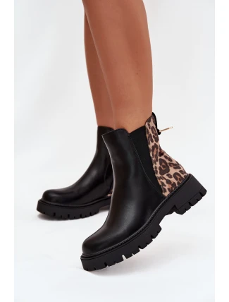 Zateplené dámské boty s zlatým detailem leopardí vzor černé Calista Zateplené dámské boty s zlatým detailem leopardí vzor černé Calista