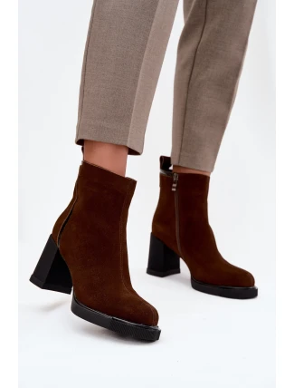 Dámské kotníkové boty z přírodního semiše na podpatku vyhřáté Vinceza 91141 hnědé